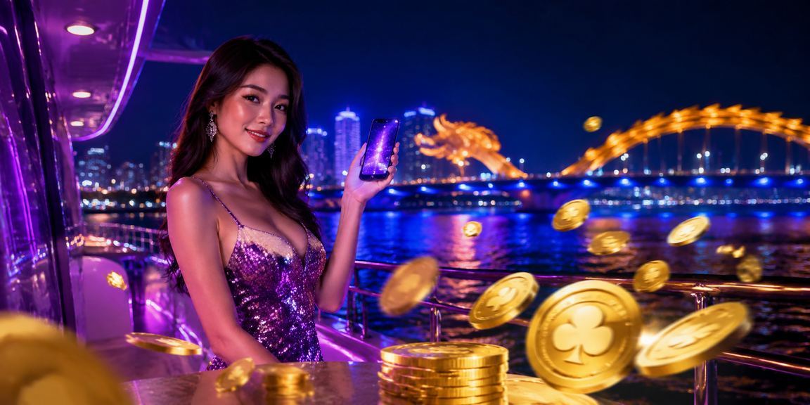 Người dùng Đà Nẵng xem kèo thể thao trực tuyến trên điện thoại ban đêm với ánh đèn neon
