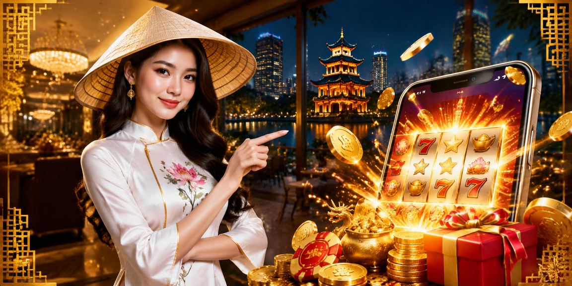 Người chơi slot game tại Hà Nội với hình ảnh nón lá đặc trưng văn hóa Việt Nam